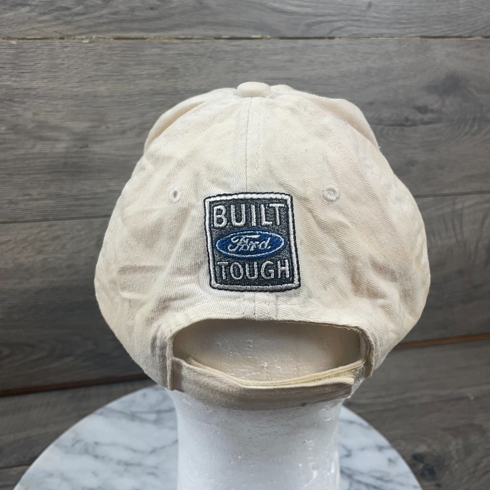VTG Ford Hat Cap White Strapback Faded Stained Worn Embroidered Cars Retro Y2K - Picture 4 of 9